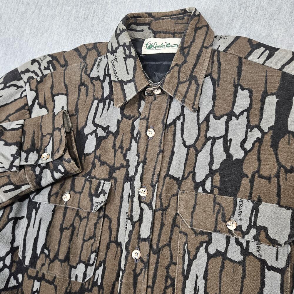 VTG Gander Mountain Shirt Men L Trebark Camo Flannel Shacket Quilted Made In USA
